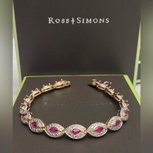 Vintage Ross Simons 18k Gold over 925 sterling Ruby & Diamond Bracelet size 7.5